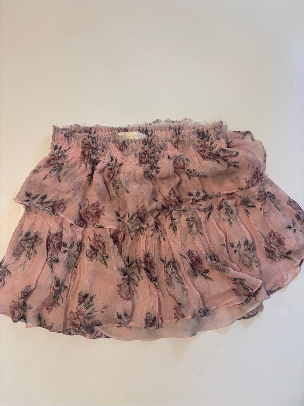 LoveShackFancy Pink Floral Ruffled Smocked Mini Skirt